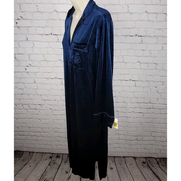 NWT Lauren Ralph Lauren Blue Velvety Velour Zip Long Sleeve Robe Size Small S - Picture 14 of 15